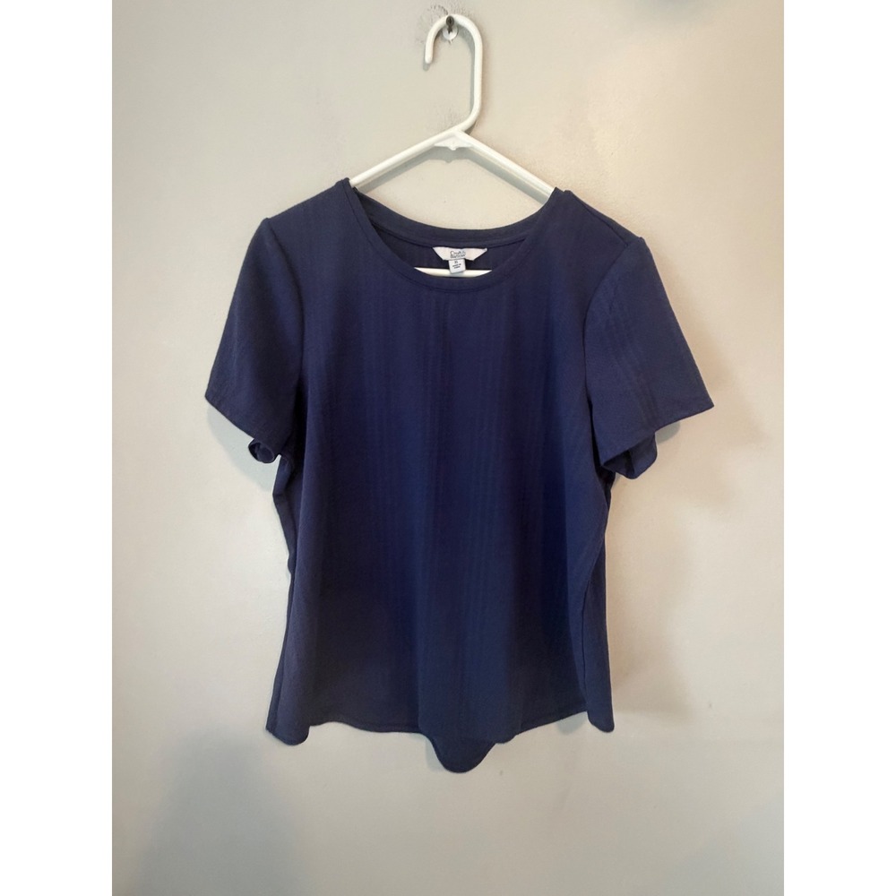 Croft & Barrow Womens XL Navy Blue Textured Short Sleeve Crew Neck Top RN157461